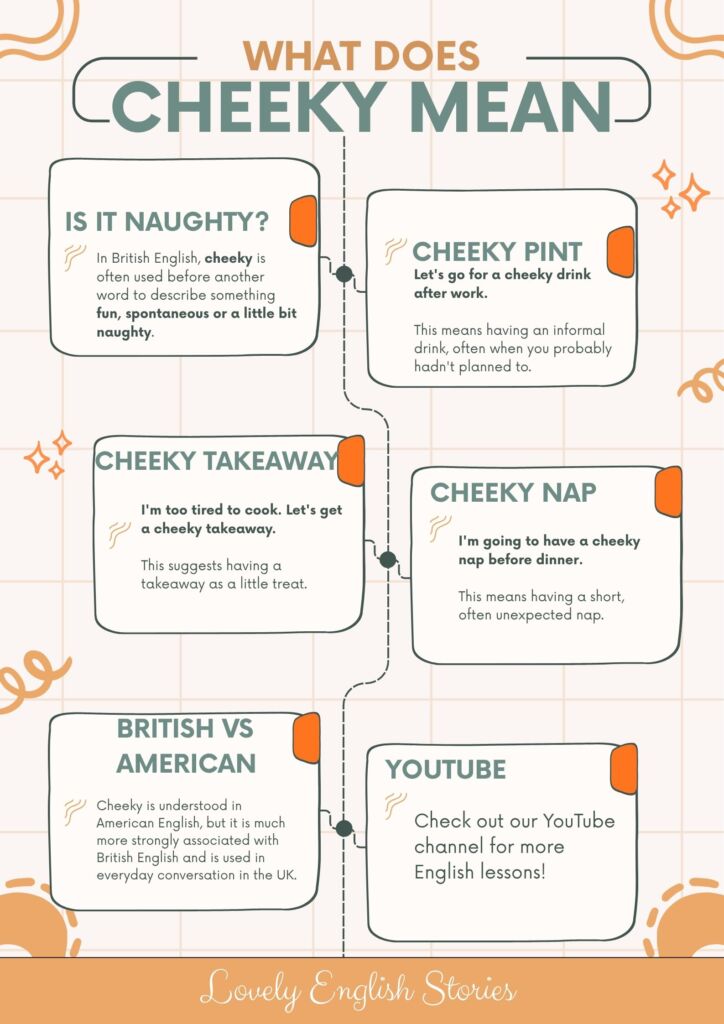 a chart showing different way of how to use cheeky in british english