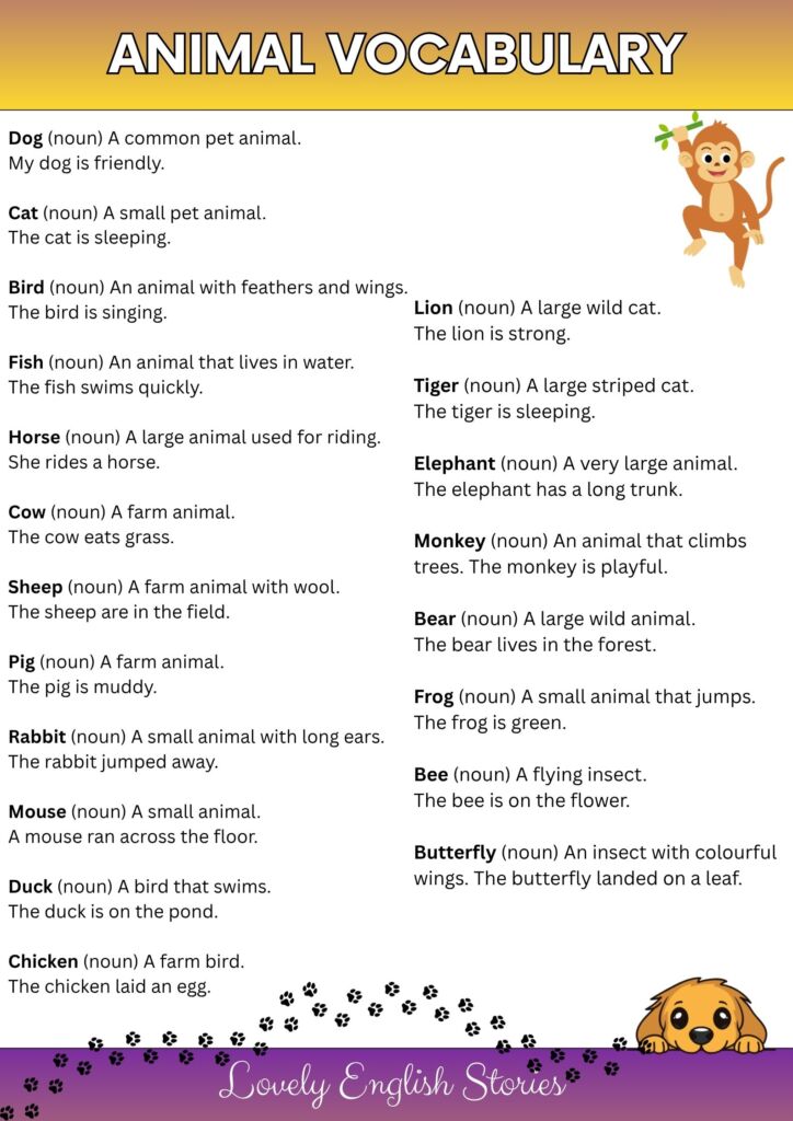 20 animal vocabulary in english
