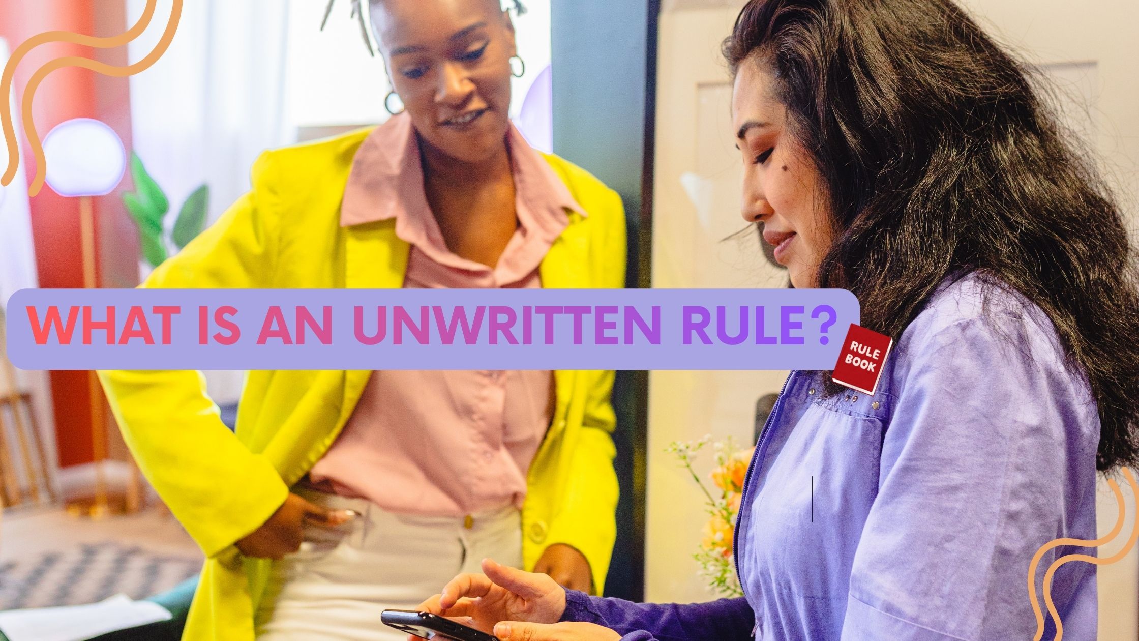two women looking at some rules on a phone